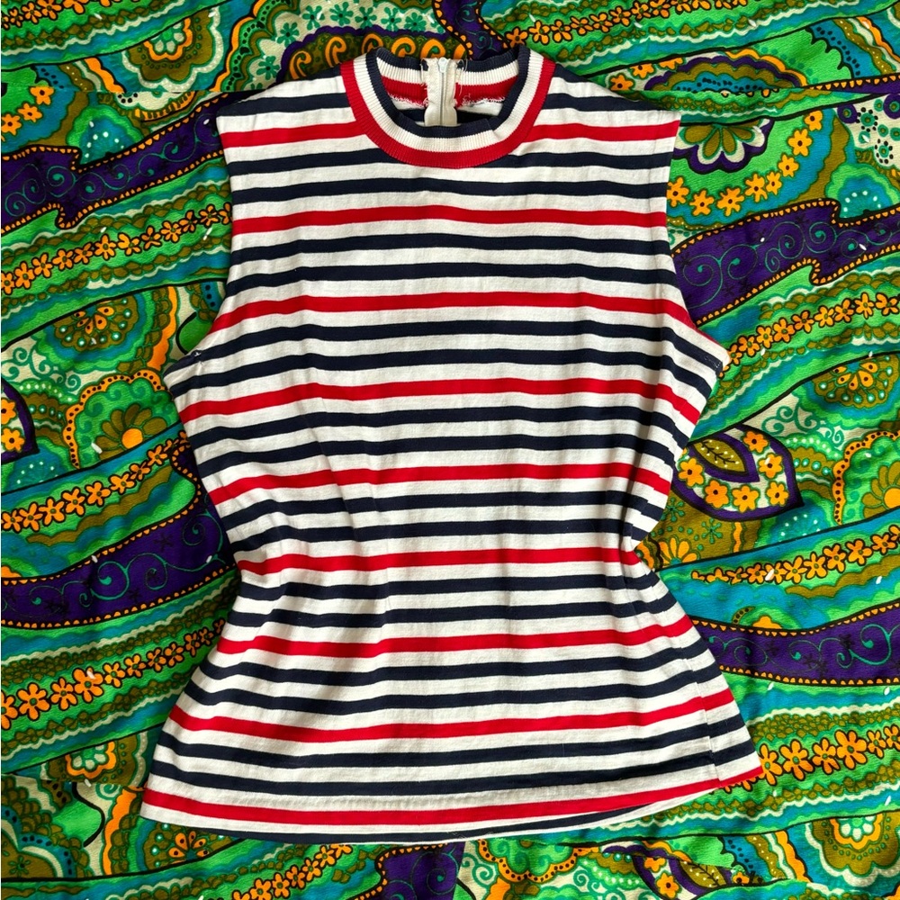 Vintage 60s Red white and blue sleeveless mock neck